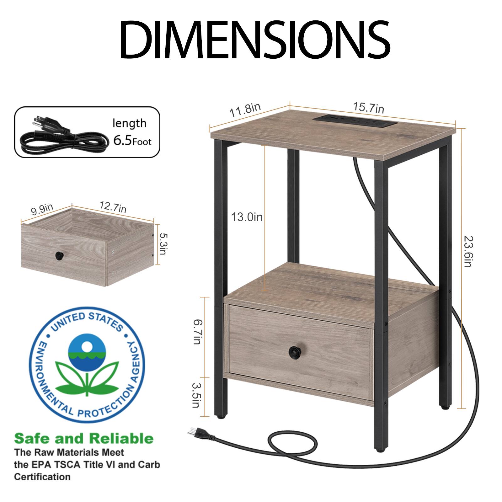 DIMENSIONS  
length 6.5 Foot  
11.8in  
15.7in  
9.9in  
12.7in  
5.3in  
13.0in  
23.6in  

UNITED STATES ENVIRONMENTAL AGENCY PROTECTION  
Safe and Reliable  
The Raw Materials Meet the EPA TSCA Title VI and Carb Certification  
6.7in  
3.5in