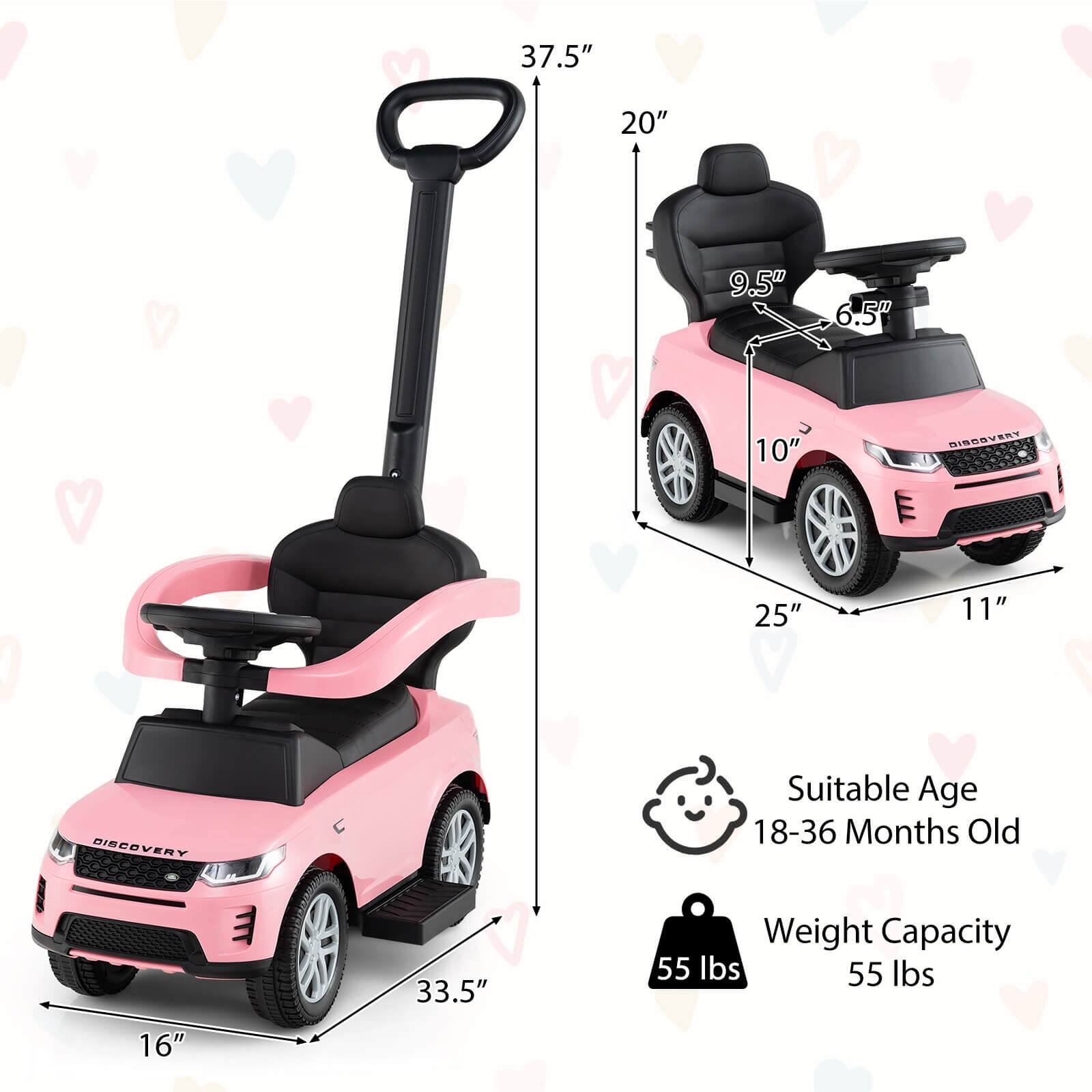 - 37.5"
- 20"
- 9.5"
- 6.5"
- 10"
- 25"
- 11"
- 33.5"
- 16"

Suitable Age: 18-36 Months Old

Weight Capacity: 55 lbs