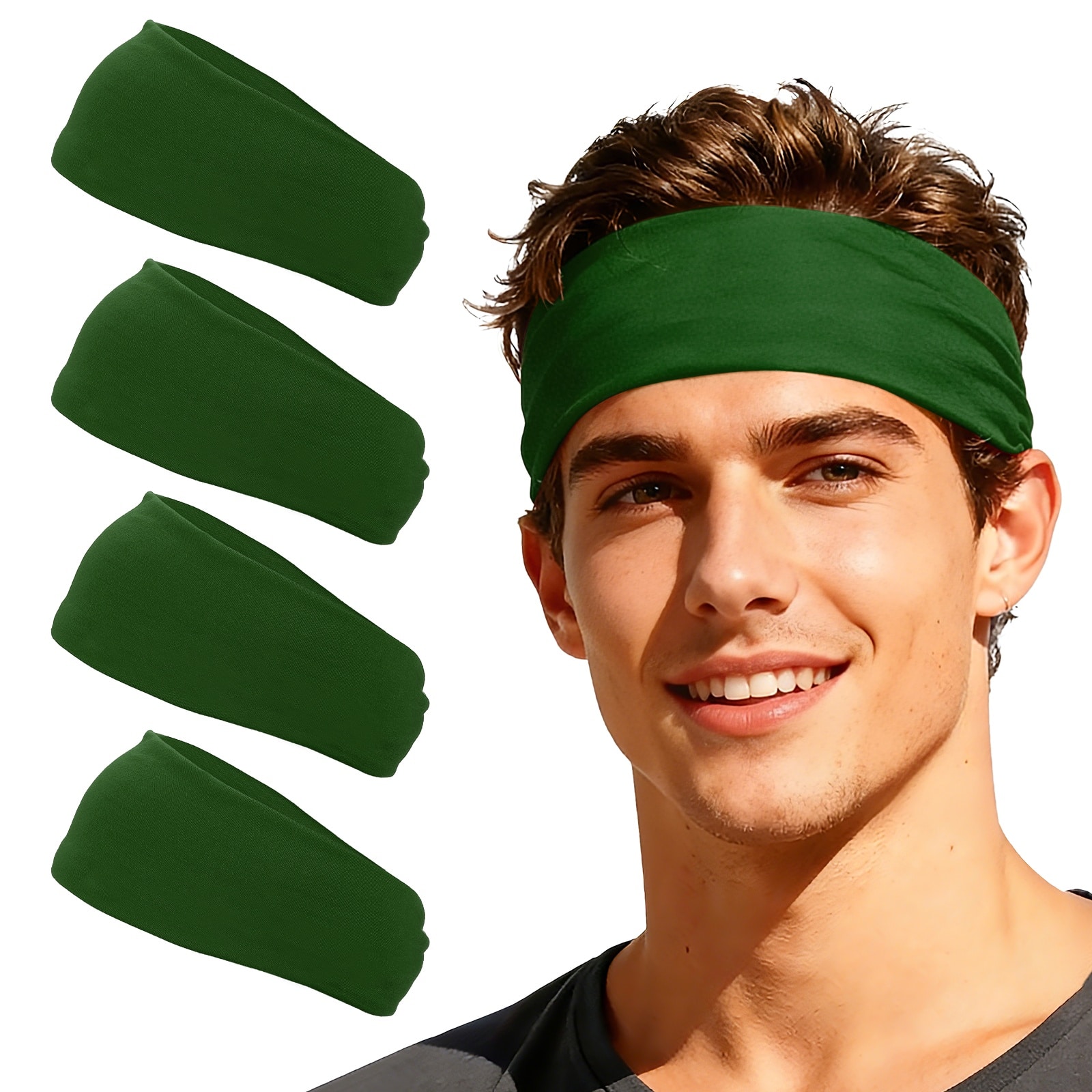 Unique Bargains - Sport Headbands for Men & Women, Stretchy Sweatband Absorbent Headbands, 4pcs - For Yoga/Sports/Running/Fitness/Cycling - Dark Green price history on PriceWatchPro