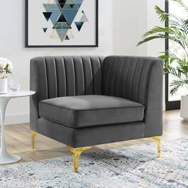 Triumph Channel Tufted Performance Velvet Sectional Sofa Corner Chair by Modway - Gray