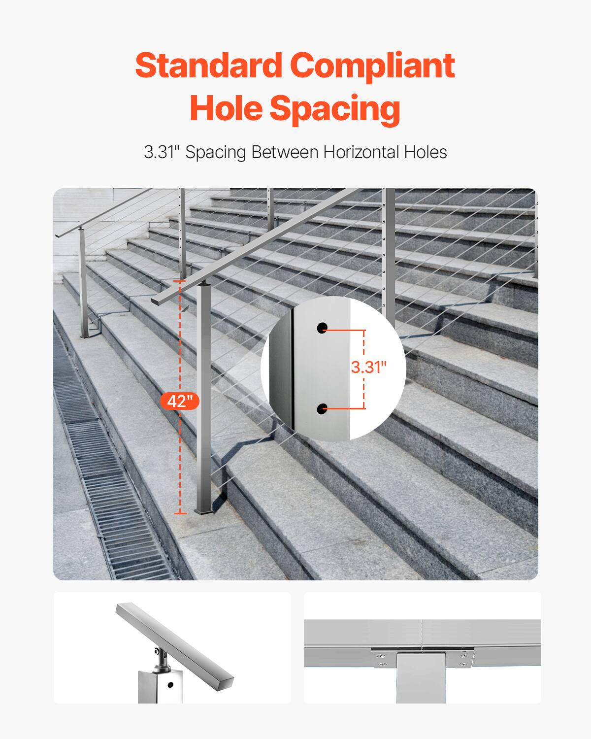 Standard Compliant Hole Spacing  
3.31" Spacing Between Horizontal Holes  
42"