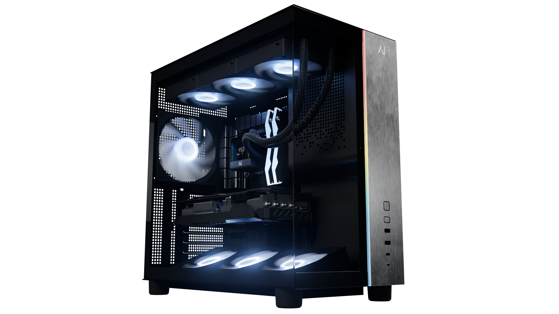 Front. Andromeda Insights - AI 50 Ultra Pro V3 Gaming PC RTX 5080 16GB | Intel Core Ultra 7 265KF (5.5 GHz Boost) | 32GB DDR5 6000MHz | 2TB Gen4 SSD - Black.