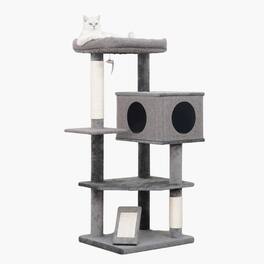 Catry - 4-Level 49" Linen & Plush Cat Tree with Natural Sisal Scratchers, Spacious Condo - Gray