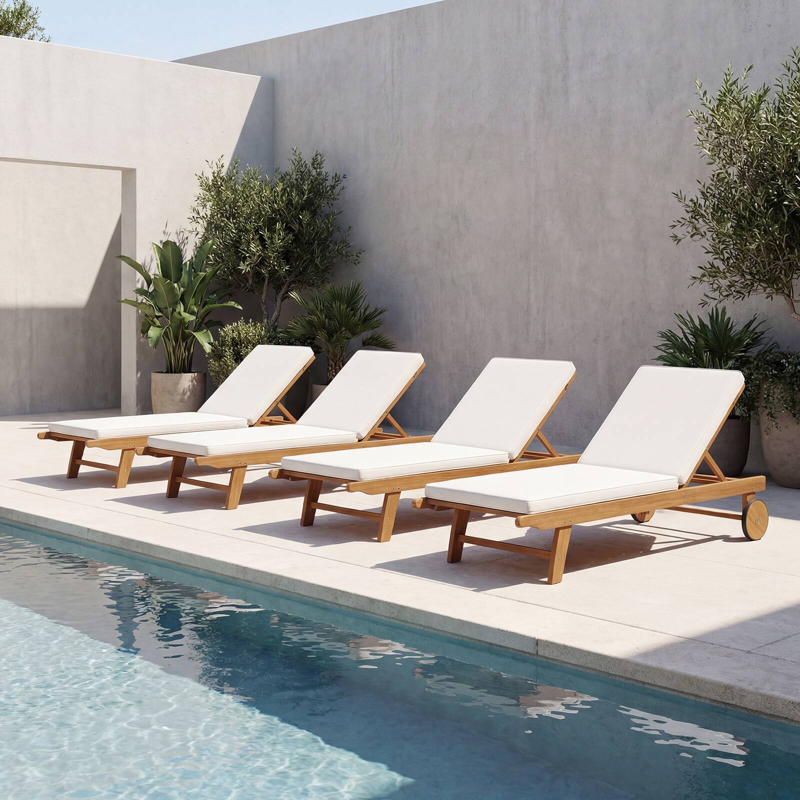 Alt View 3. Costway - Costway 2PCS Patio Acacia Wood Lounge Chair Chaise Recliner Adjustable Backrest Cushion - White.