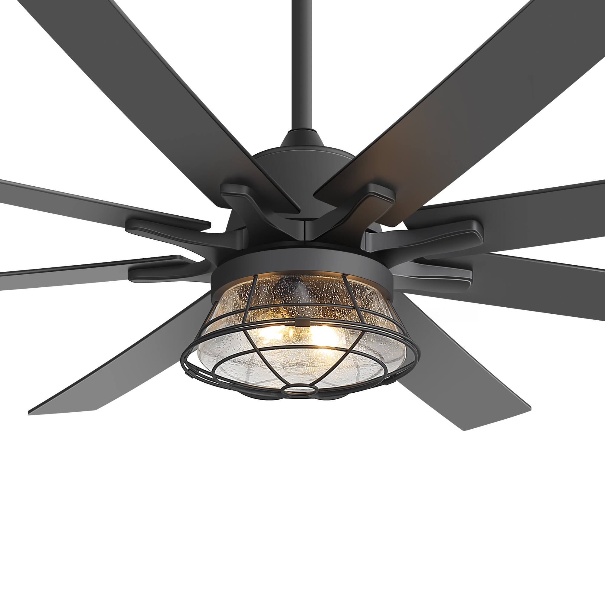 Alt View 6. Breezary - 65-Inch Ceiling Fan with Cage Light, 8 Plywood Blades, DC Motor, Angled Mount, Downrod Included，High Airflow Performance - Black.