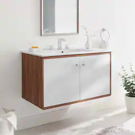 Modway - Transmit Wall-Mount Bathroom Vanity Basin Included - Walnut White