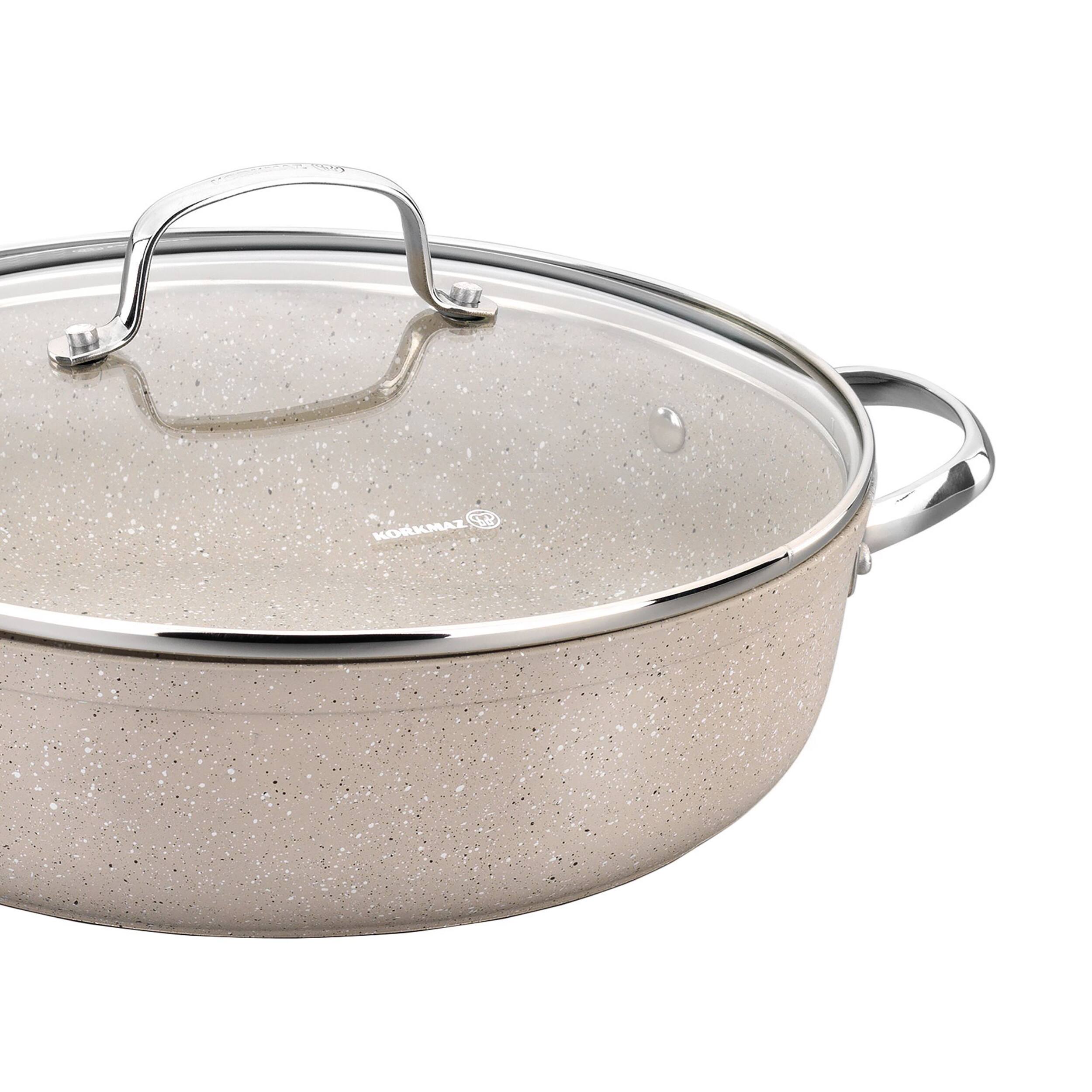 Alt View 1. Korkmaz - Korkmaz Granita 2.5 Liter Aluminum Nonstick Low Casserole with Lid in Tan - Tan.