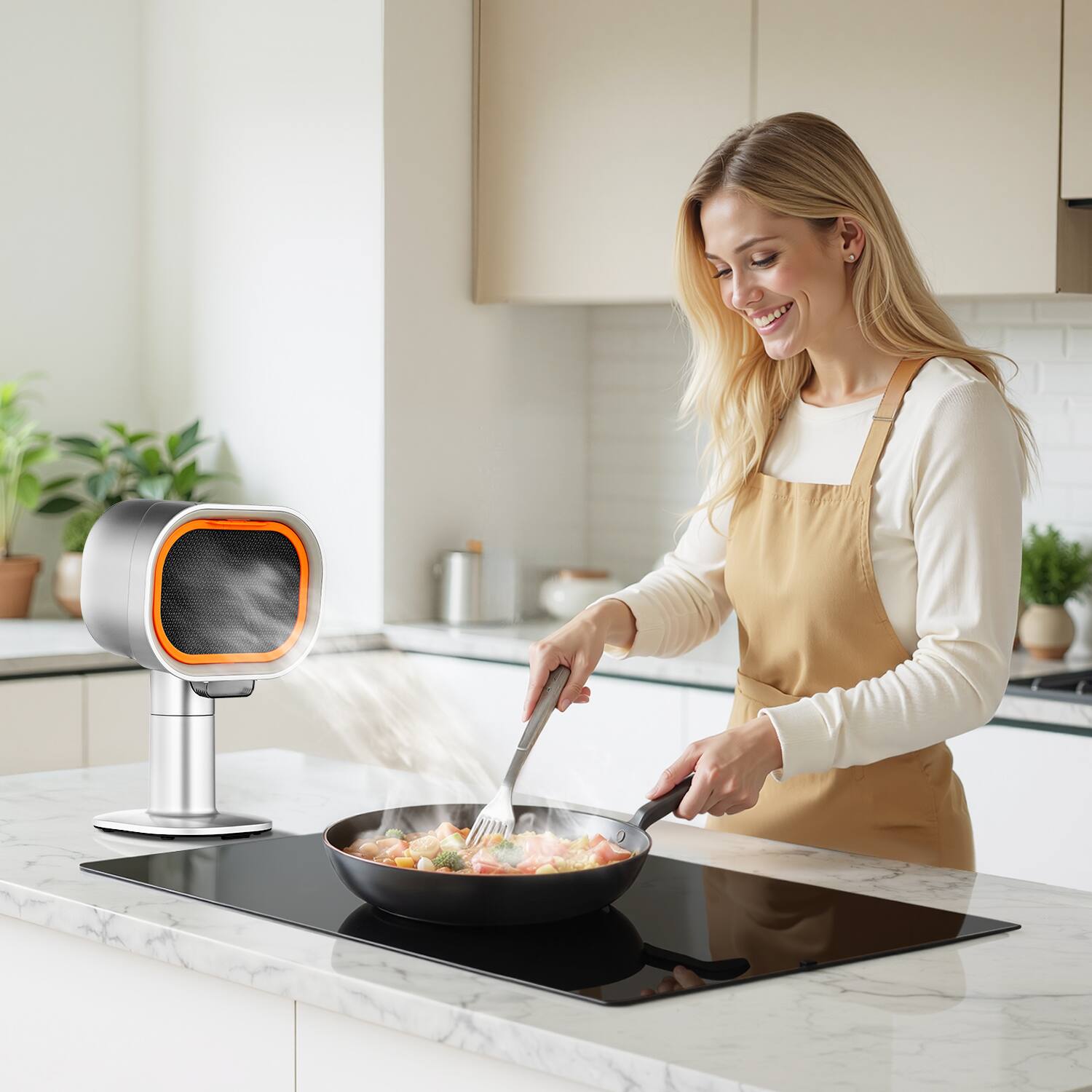 Alt View 6. Aobosi - Desktop Range Hood with Removable Oil Cup, 360° LED Lighting,4 Speed Fan, 4.22 m/s Airflow,Portable Kitchen Exhaust Fan - Silver.