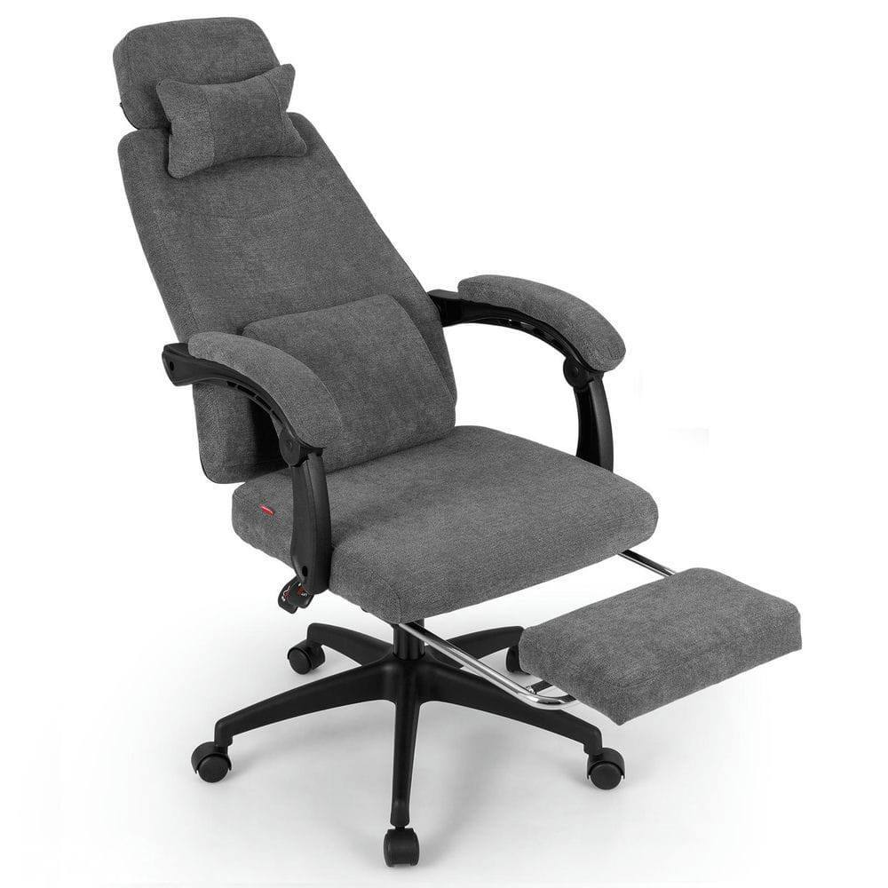 Alt View 2. Kadyn - Reclining Office Chair - Chenille Fabric Upholstered, Computer Desk Chair, Gray - Gray.