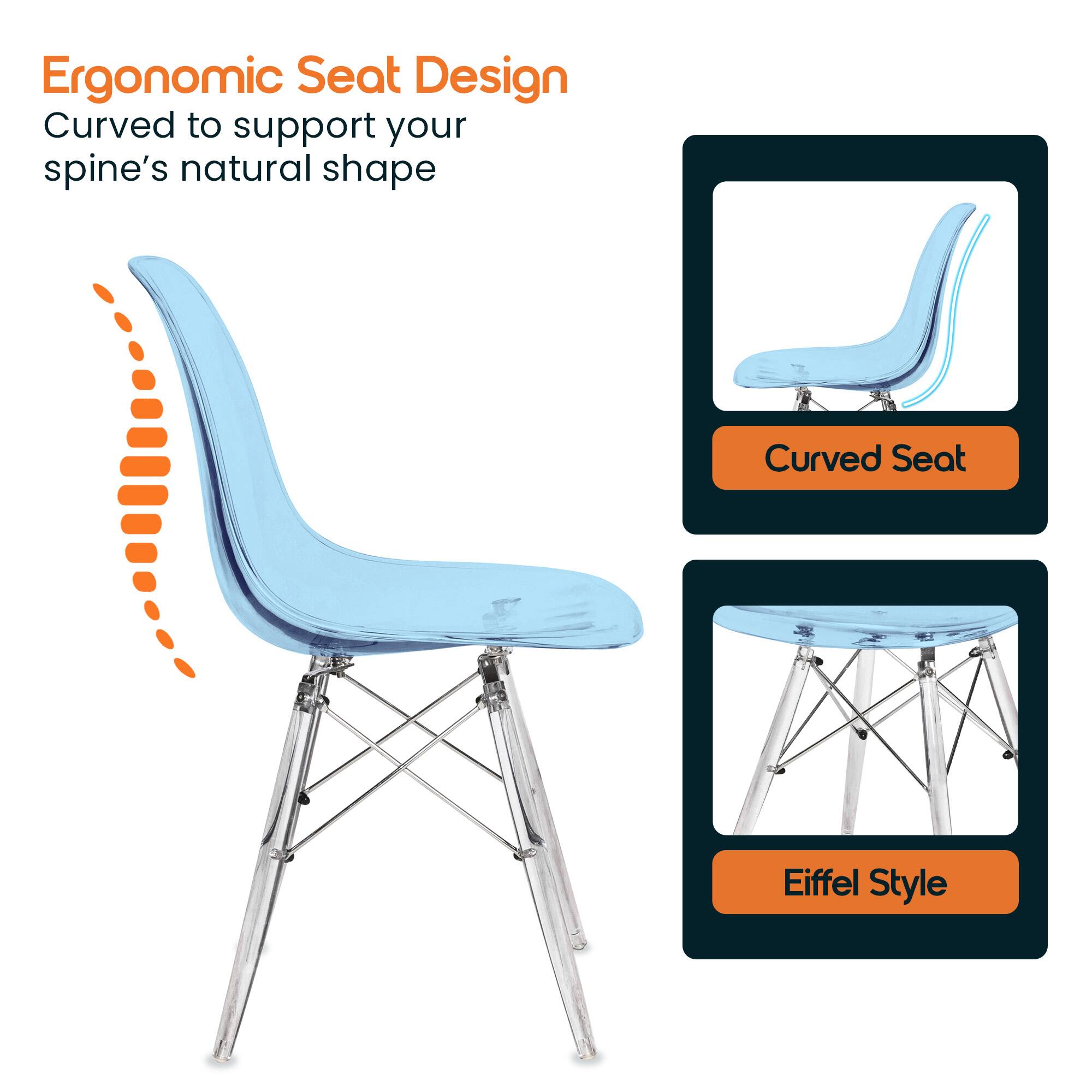 Ergonomic Seat Design  
Curved to support your spine's natural shape  

Curved Seat  
Eiffel Style