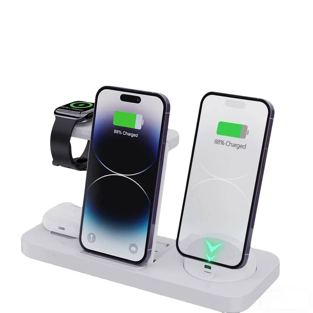 RISOKEYS - 3-in-1 Wireless Fast Charger - Power Adapter Compatible Apple iPhone, AirPods and Watch, 6-in-1 Flash Charger