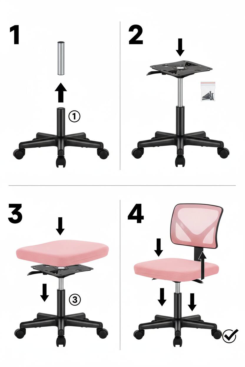 Alt View 5. AOITUN - Compact Orange Office Chair for Daily Work, Armless Ergonomic Design with Lumbar Support,Smooth Rolling for Small Spaces - Pink.