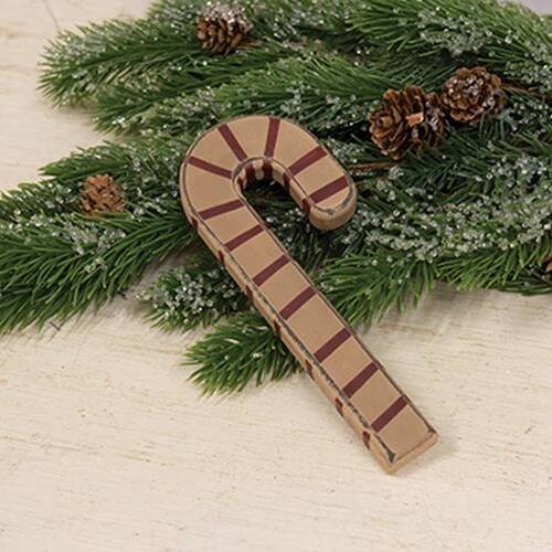 Angle. BreeBe - Antiqued Wooden Candy Cane Ornament - Taupe.