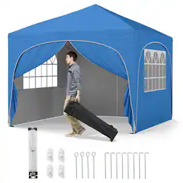 Costway - 10 X 10 FT Pop up Canopy Tent Outdoor Easy Setup Sunshade with Wheeled Bag - Blue