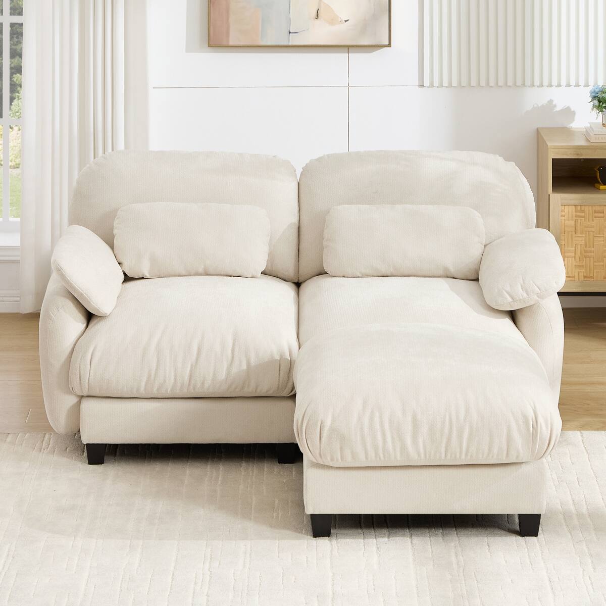 Alt View 3. Ropilly - Ropilly 2 Seater L Shaped Sofa with Removable Ottoman, Beige Chenille Modular Couch Set - Beige.