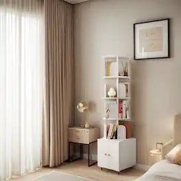 Tiramisubest - Rotating Bookshelf,360°Display 5 Tier Corner Bookshelf with Drawer,Floor Standing Bookcase Storage Rack - White
