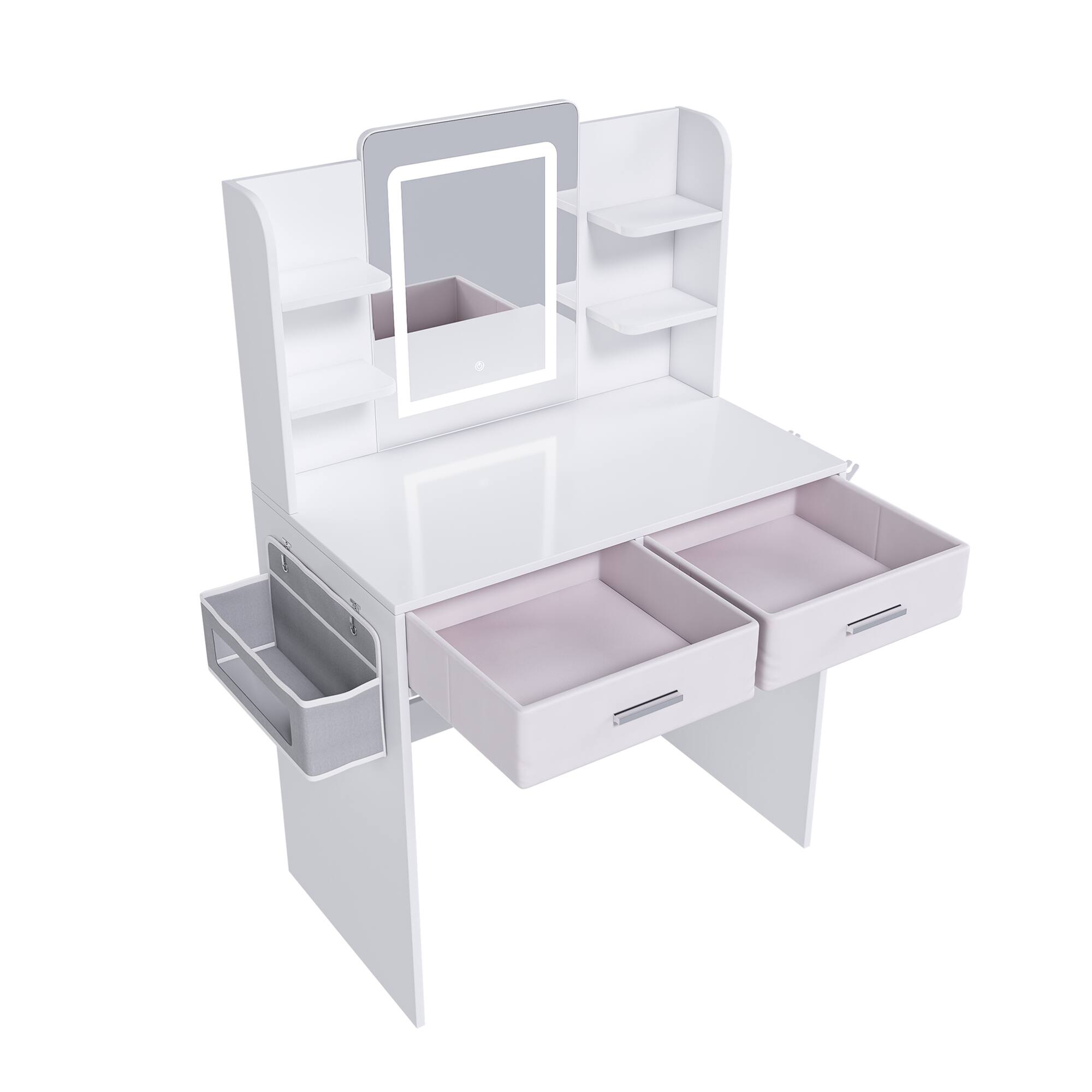 Alt View 9. GOODSILO - Elegant LED Illuminated Vanity Dressing Table with Adjustable Lighting and Storage Solutions - White.