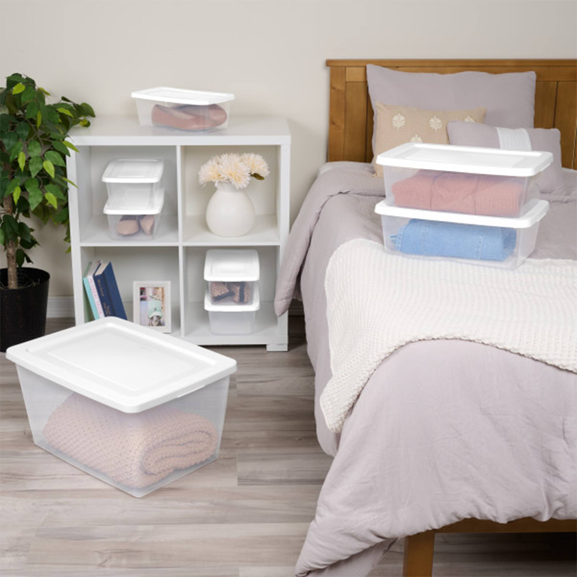 Alt View 3. Sterilite - Sterilite 58 Qt Storage Boxes, Clear Plastic Containers w/ Lid, Set of 18, White.