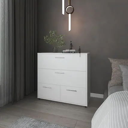 Front. TinyHomie - White Dresser with 4 Spacious Drawers - White.