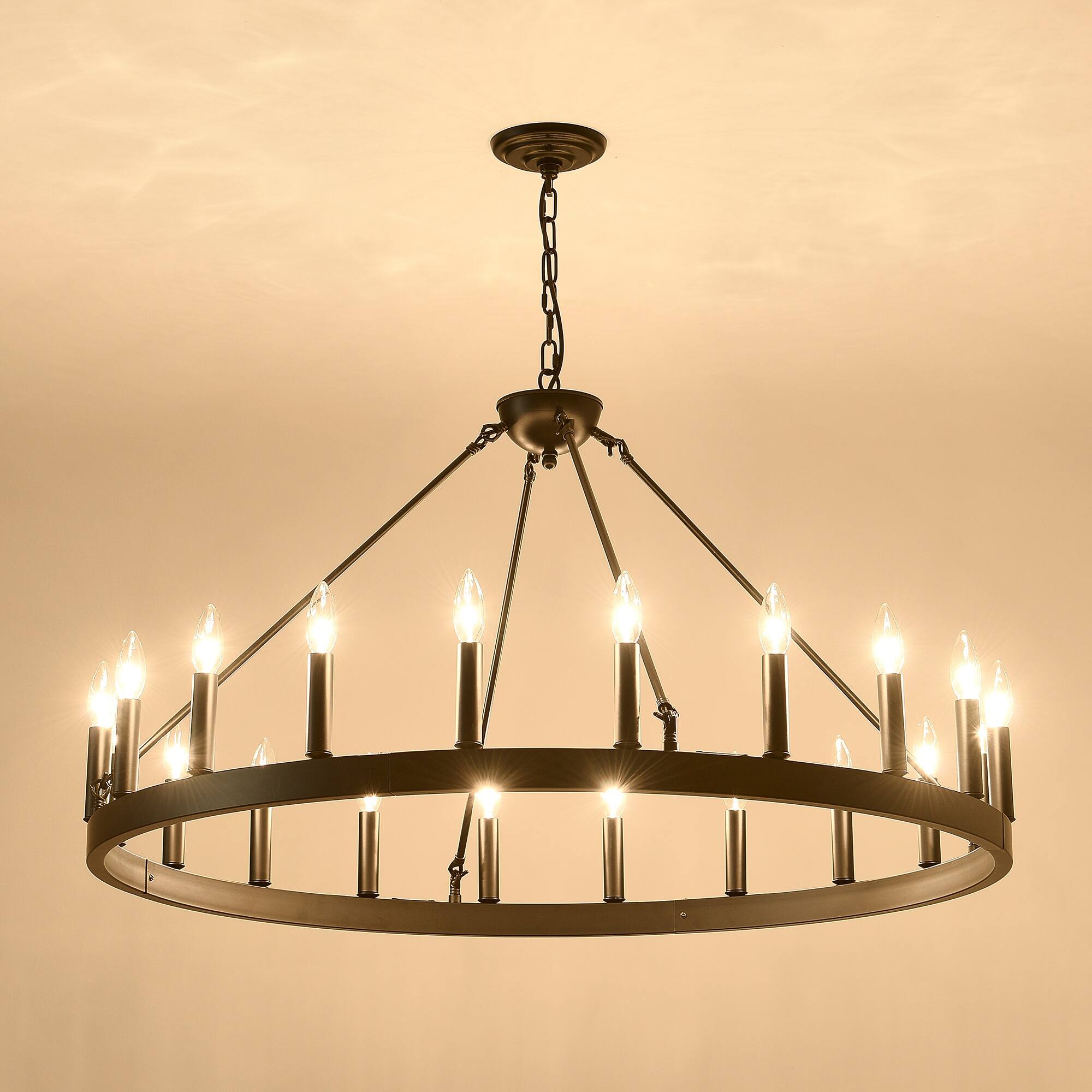 Alt View 1. Boyel Living - 53.15 Inch Matte Black Wagon Wheel Chandelier With 18 light No Bulbs E12.
