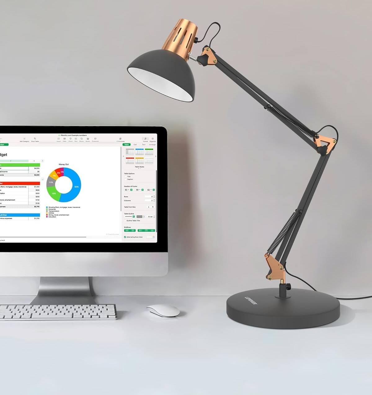 Alt View 4. FINEAK - Adjustable Metal Desk Lamp with Clamp-Eye-Caring Reading & Office Light - Sand Black.