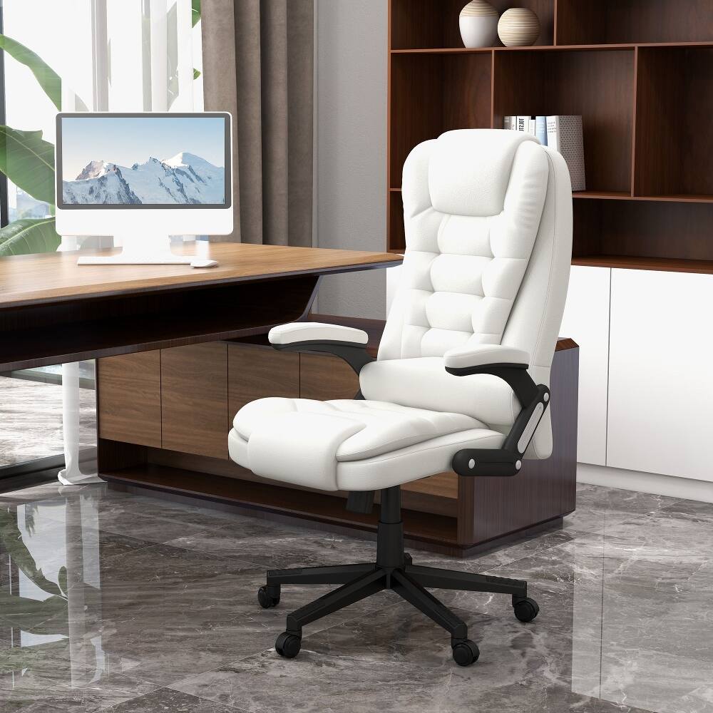 Alt View 6. Loheer - Loheer White Ergonomic Heated Massage Office Chair Recliner Desk - White.