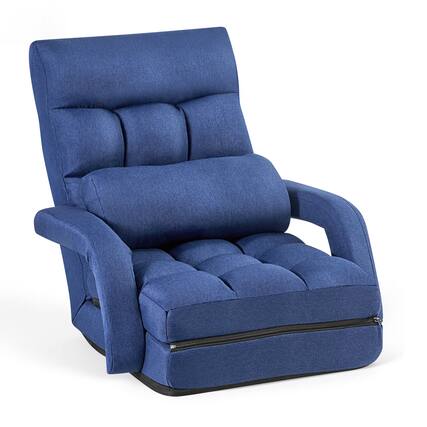 Front. VEVOR - Floor Chair,5 Adjustable Positions Folding Floor Gaming Chair with Back Support,Armrests, and Cushion,Sturdy Metal Frame - Blue.