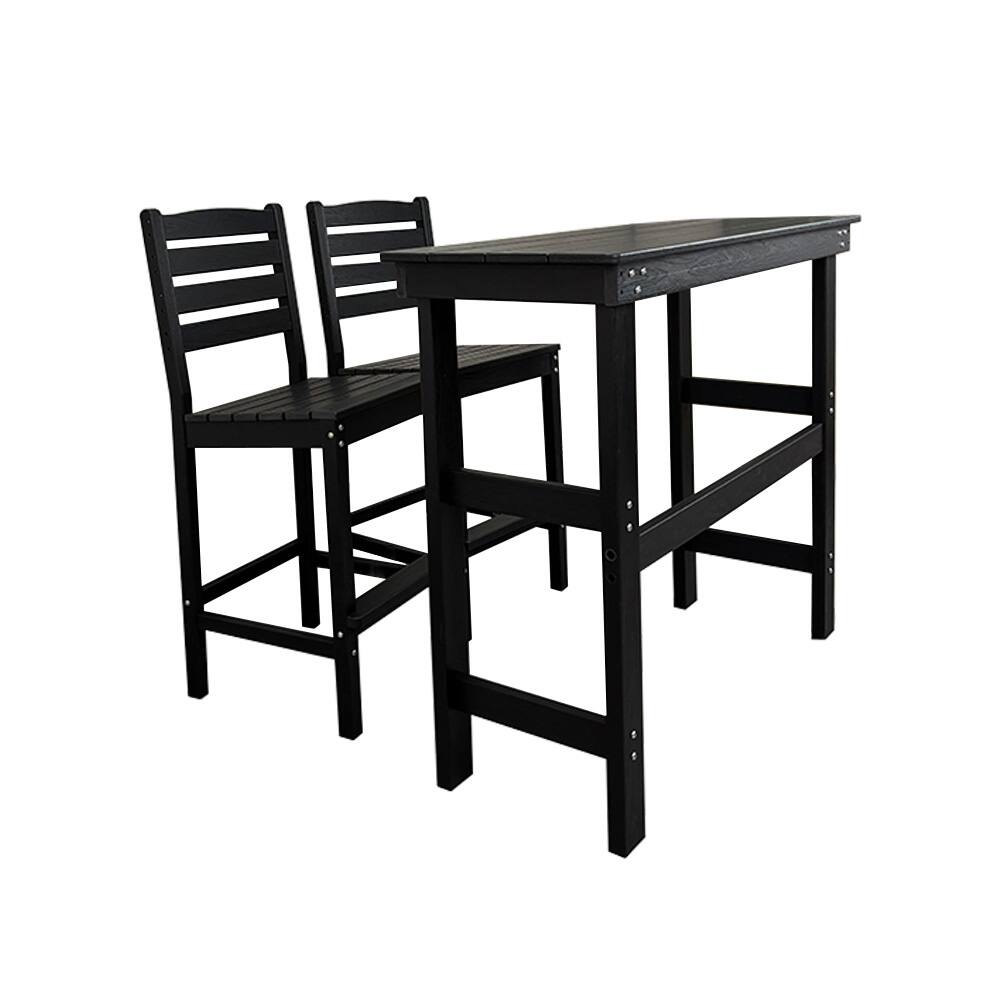 Front. Fortune Candy - HDPE Patio Bar Set, Outdoor Bar Stools with Table, Weather Resistant, for Poolside, Garden, Yard, Balcony (3 Piece) - Black.