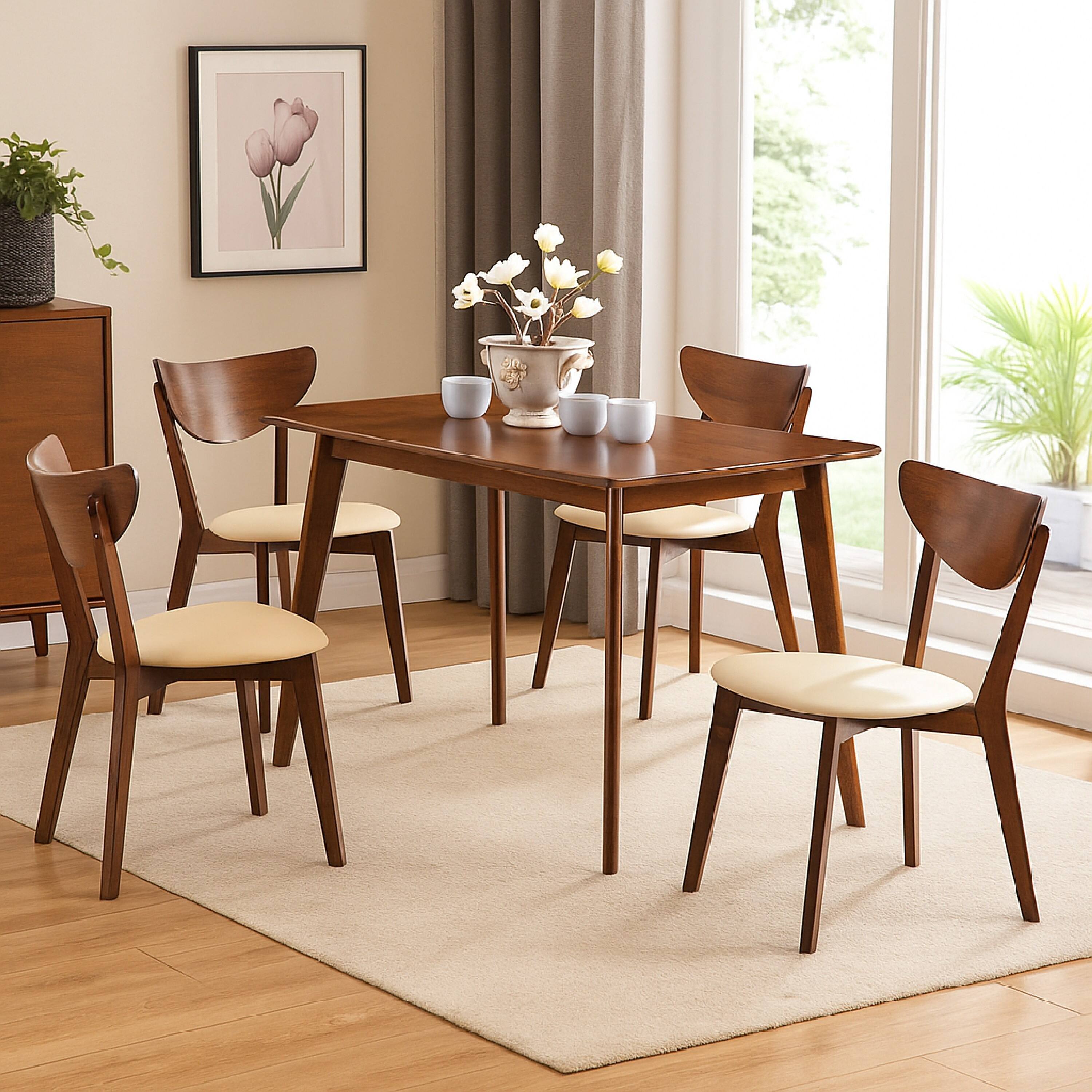 Alt View 5. Manhattan Lane - Kosy 5pc Dining Table n 4 Chair Set, Faux Leather - Chestnut Brown, Tan.