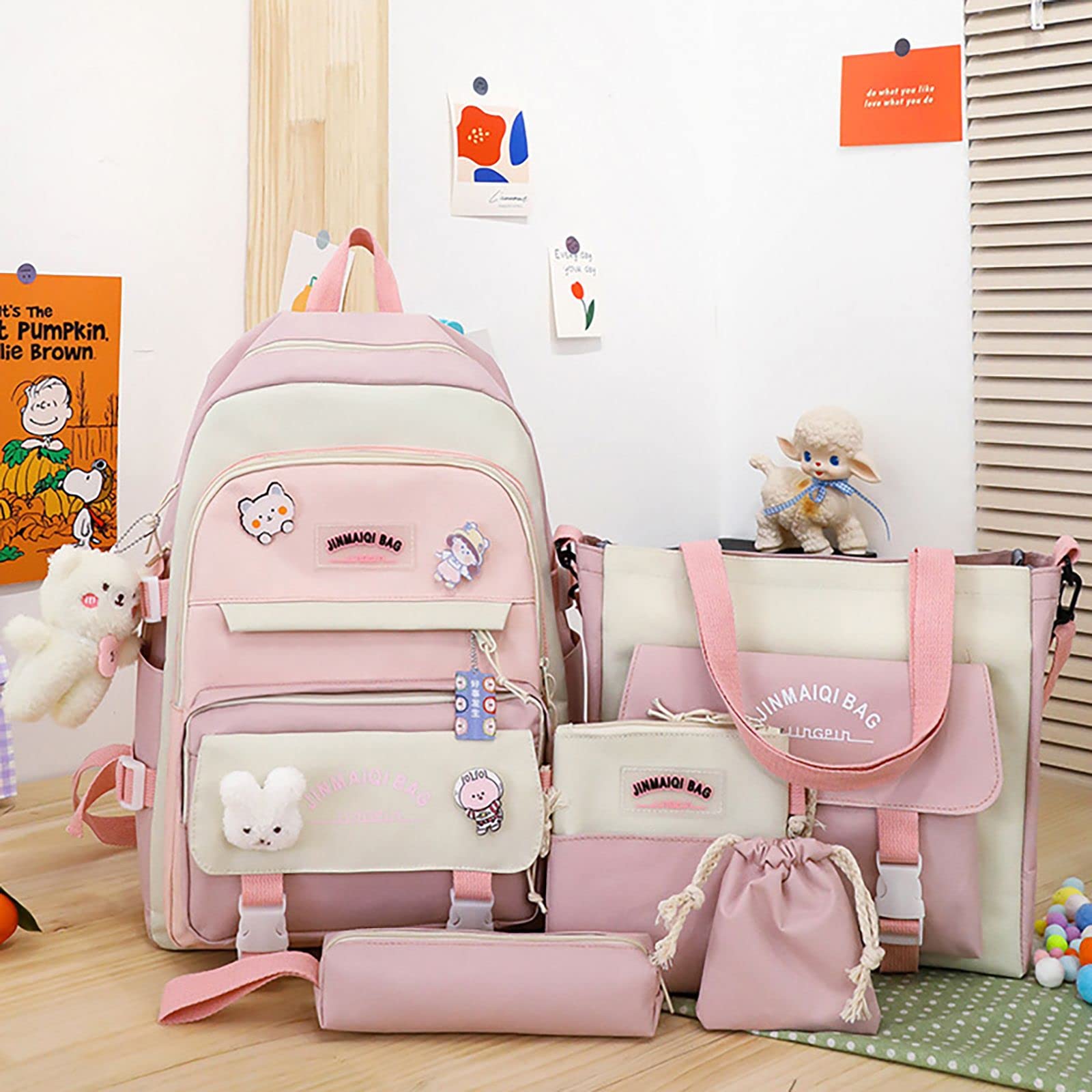 Cozy Serene Backpack 5pcs Set For Student With Cute Bear Accessories ...