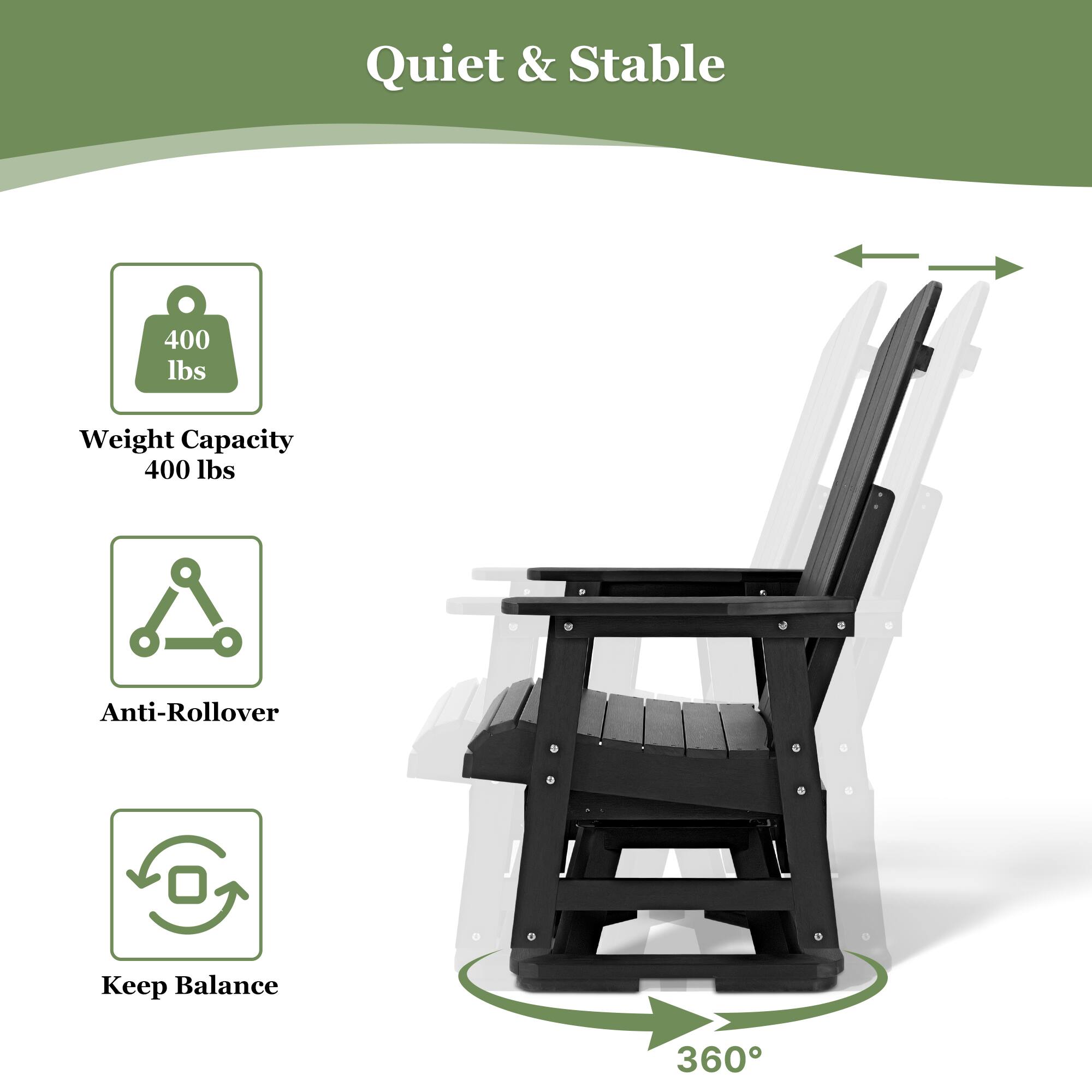 Quiet & Stable

- Weight Capacity: 400 lbs
- Anti-Rollover
- Keep Balance
- 360°