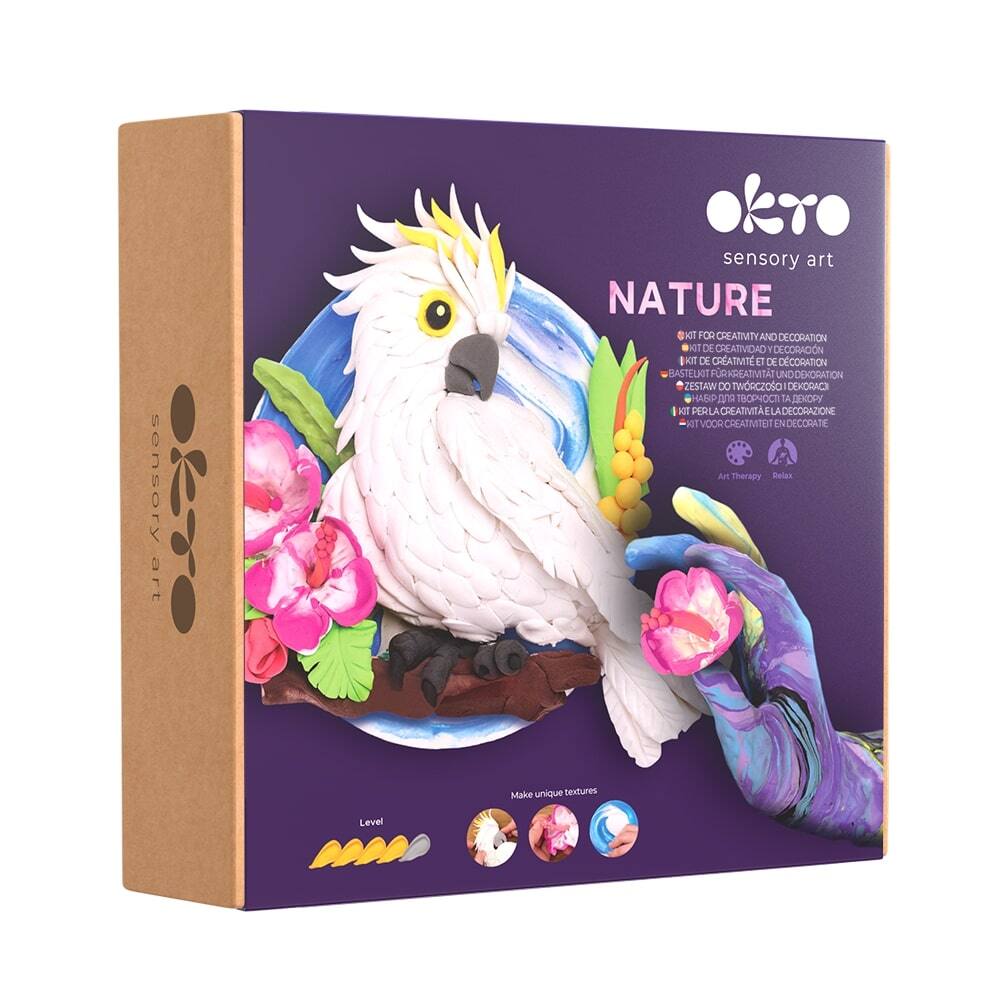 sensory art  
okro  
NATURE  
KIT FOR CREATIVITY AND DECORATION  
KIT DE CREATIVITÉ ET DE DÉCORATION  
BASTELT KREATIVITÄT UND DÉCORATION  
ZESTAW DO TWORZENIA I DÉCORATION  
KIT PER LA CREATIVITÀ E LA DECORAZIONE  
KIT VOOR CREATIVITEIT EN DECORATIE  
Art Therapy  
Relax  
Make unique textures  
Level