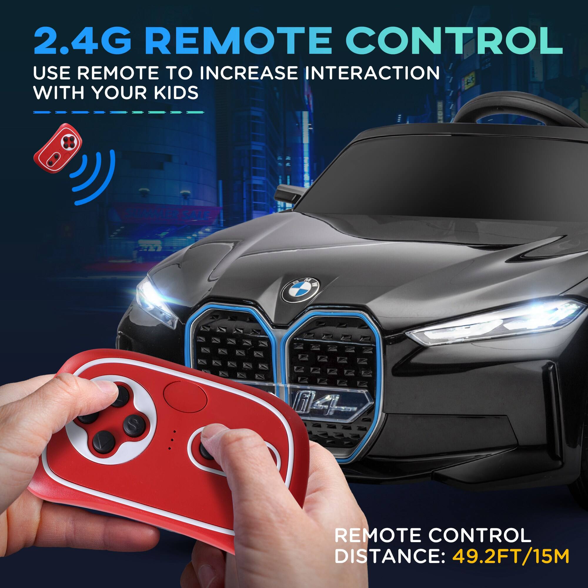 2.4G REMOTE CONTROL  
USE REMOTE TO INCREASE INTERACTION WITH YOUR KIDS  

REMOTE CONTROL DISTANCE: 49.2FT/15M