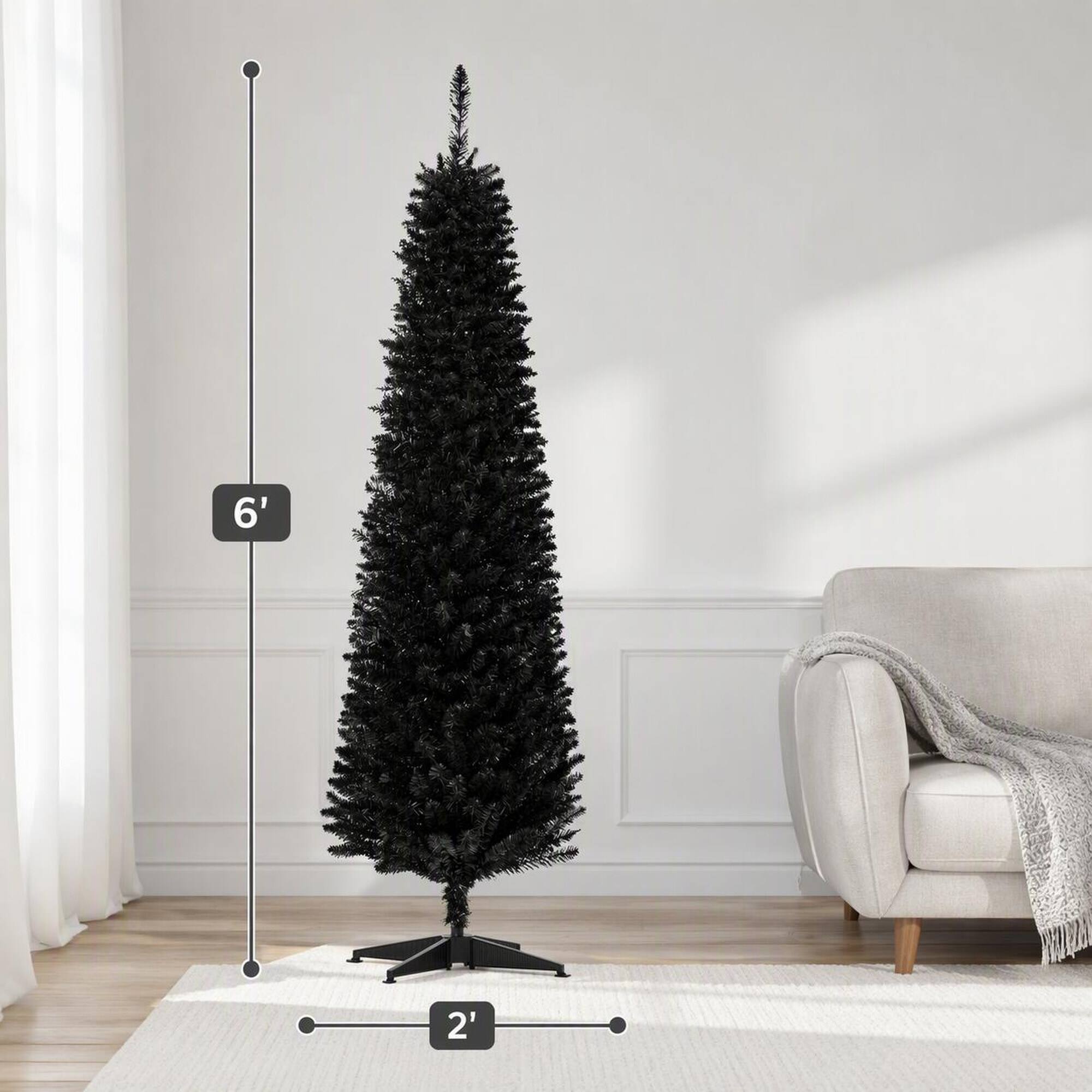 Alt View 3. RYHNUYNE - Slim Artificial Christmas Tree With Realistic Branch Tips, Plastic Stand Hinged Design Easy Setup Holiday Decor - Black.