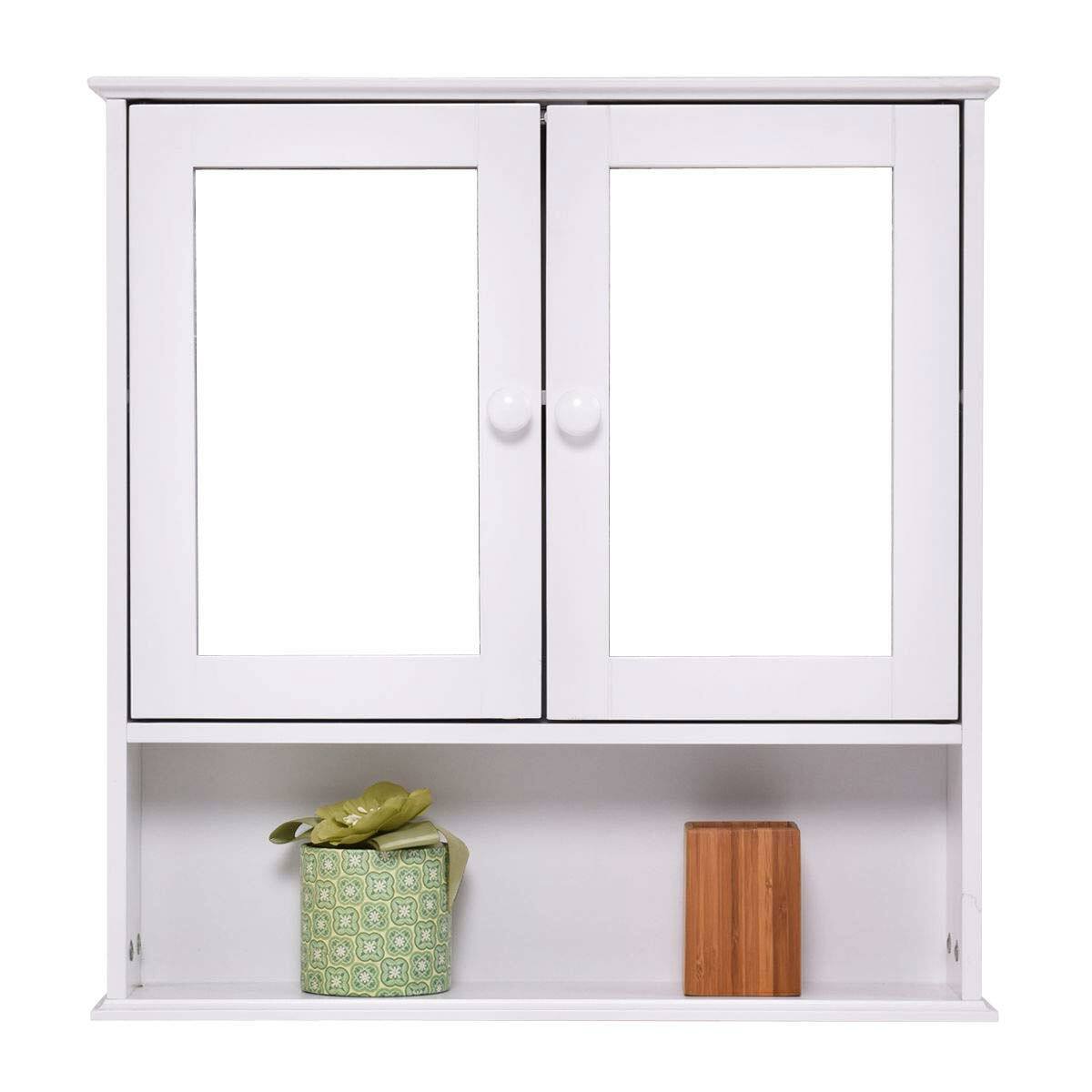 Front. Hivvago - Simple Bathroom Mirror Wall Cabinet in White Wood Finish 23 x 22 inch - White.