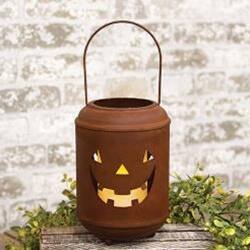 Angle. BreeBe - Rusty Metal Jack O Lantern Luminary - Orange-Brown.