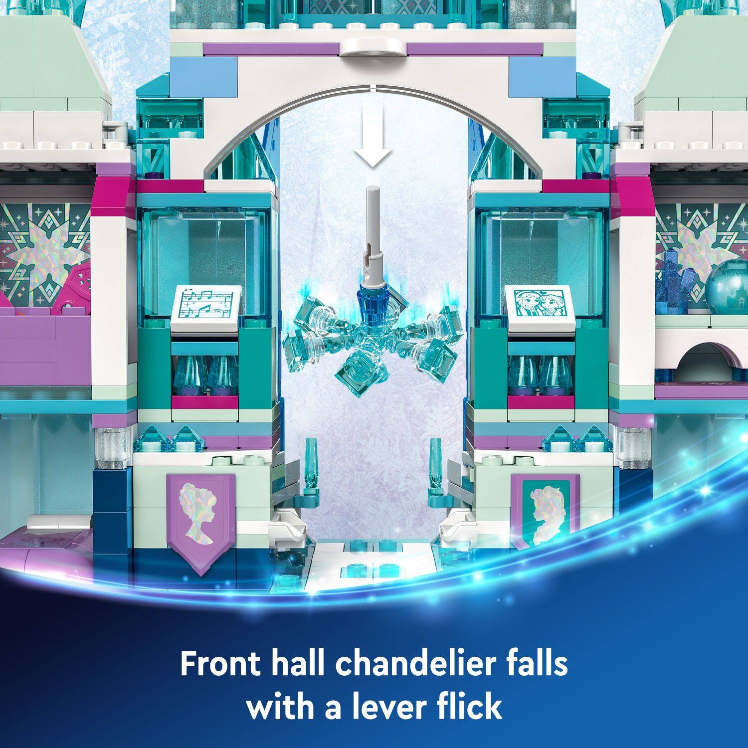Front hall chandelier falls with a lever flick.