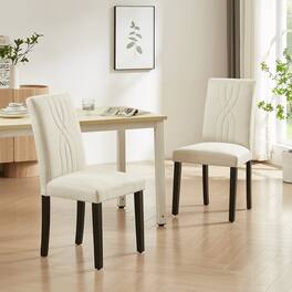 Vecelo - Set of 2 Upholstered Dining Chairs, Modern Linen Fabric Chair & High Back for Kitchen/Living Room - Beige