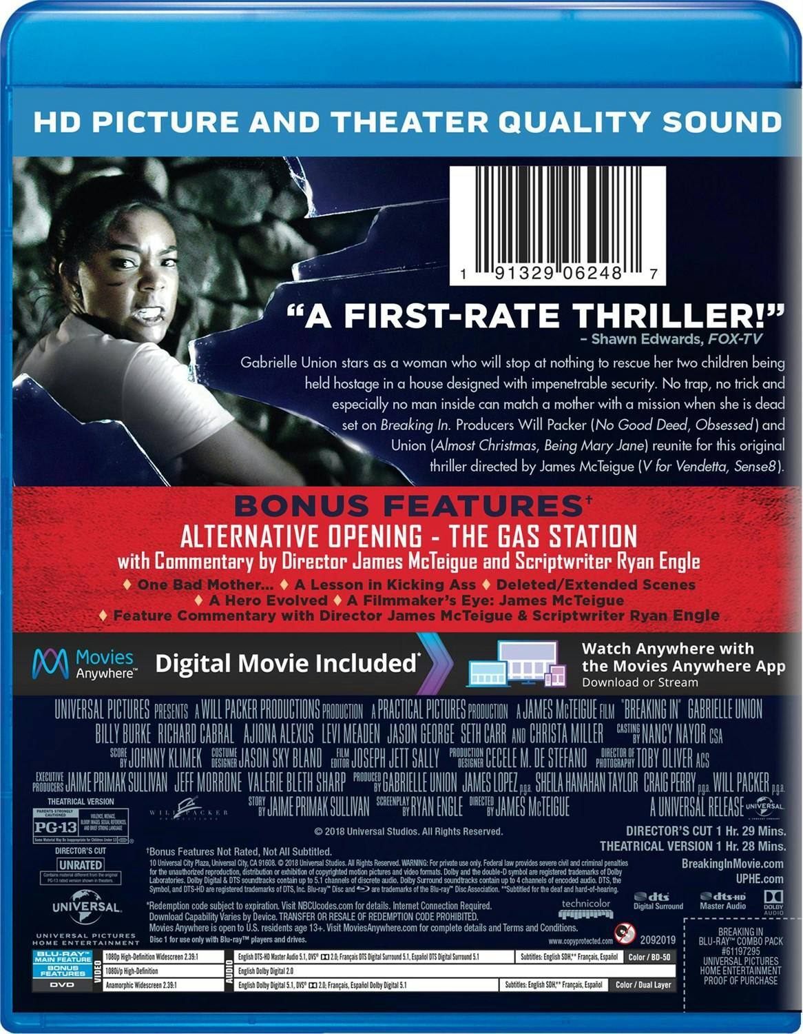 Back. Breaking In (Unrated Director's Cut + DVD + Digital) [Blu-ray].