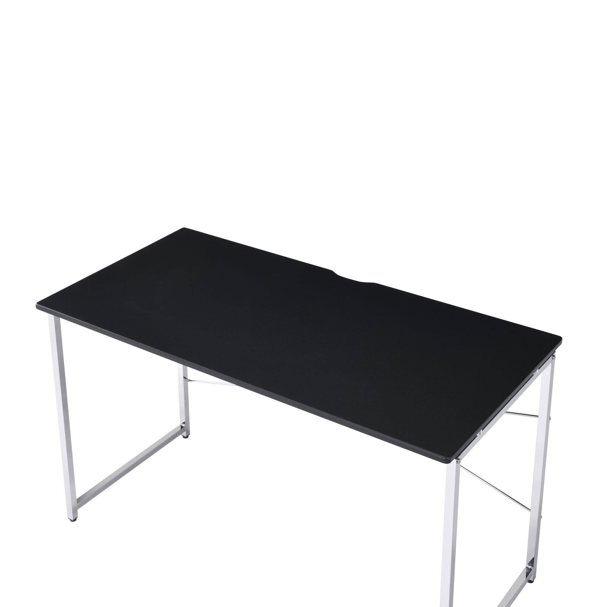 Angle. GOODSILO - Modern Writing Desk with Metal Frame and X-Shape Support Bar for Home Office - Black+Chrome.