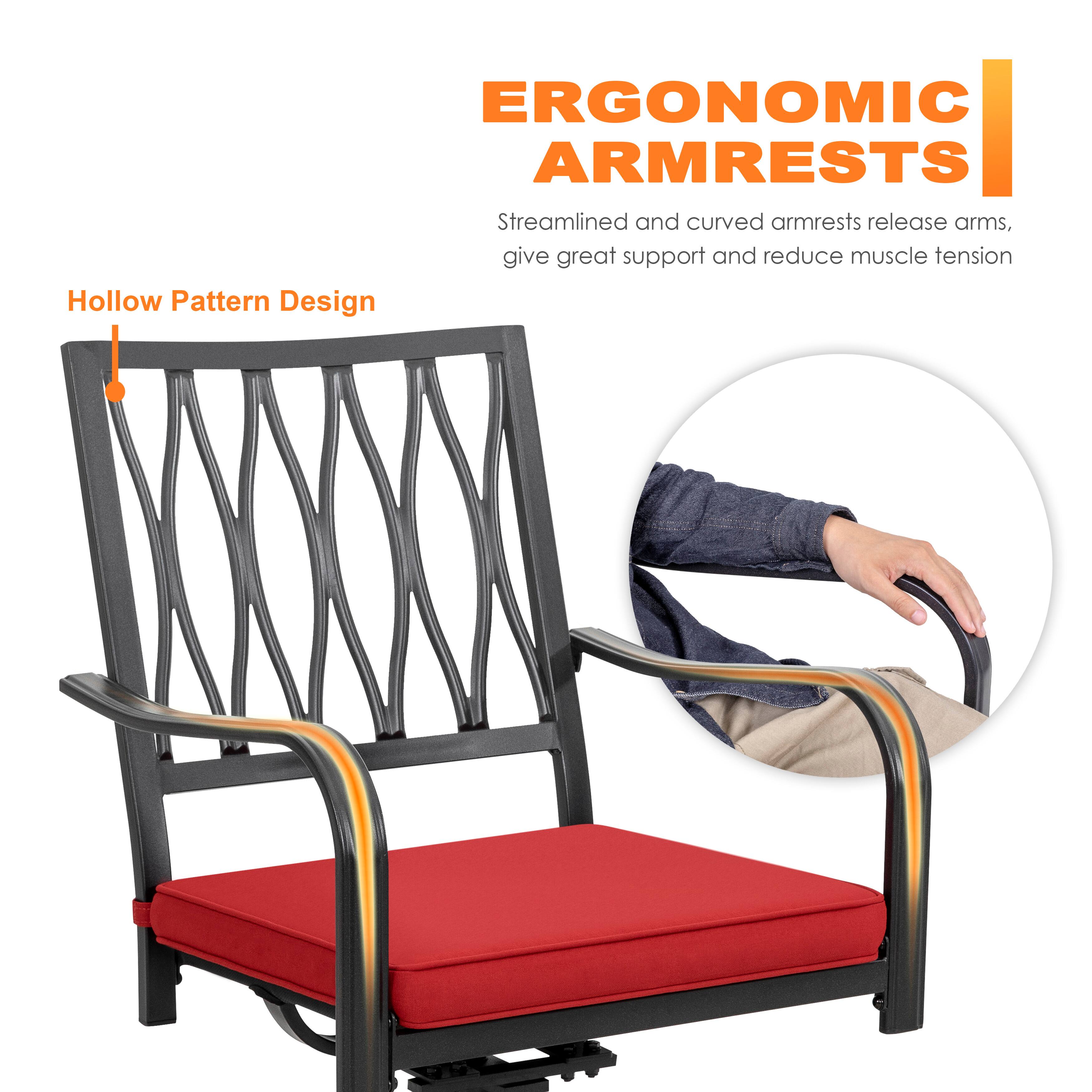 ERGONOMIC ARMRESTS  
Streamlined and curved armrests release arms, give great support and reduce muscle tension  

Hollow Pattern Design