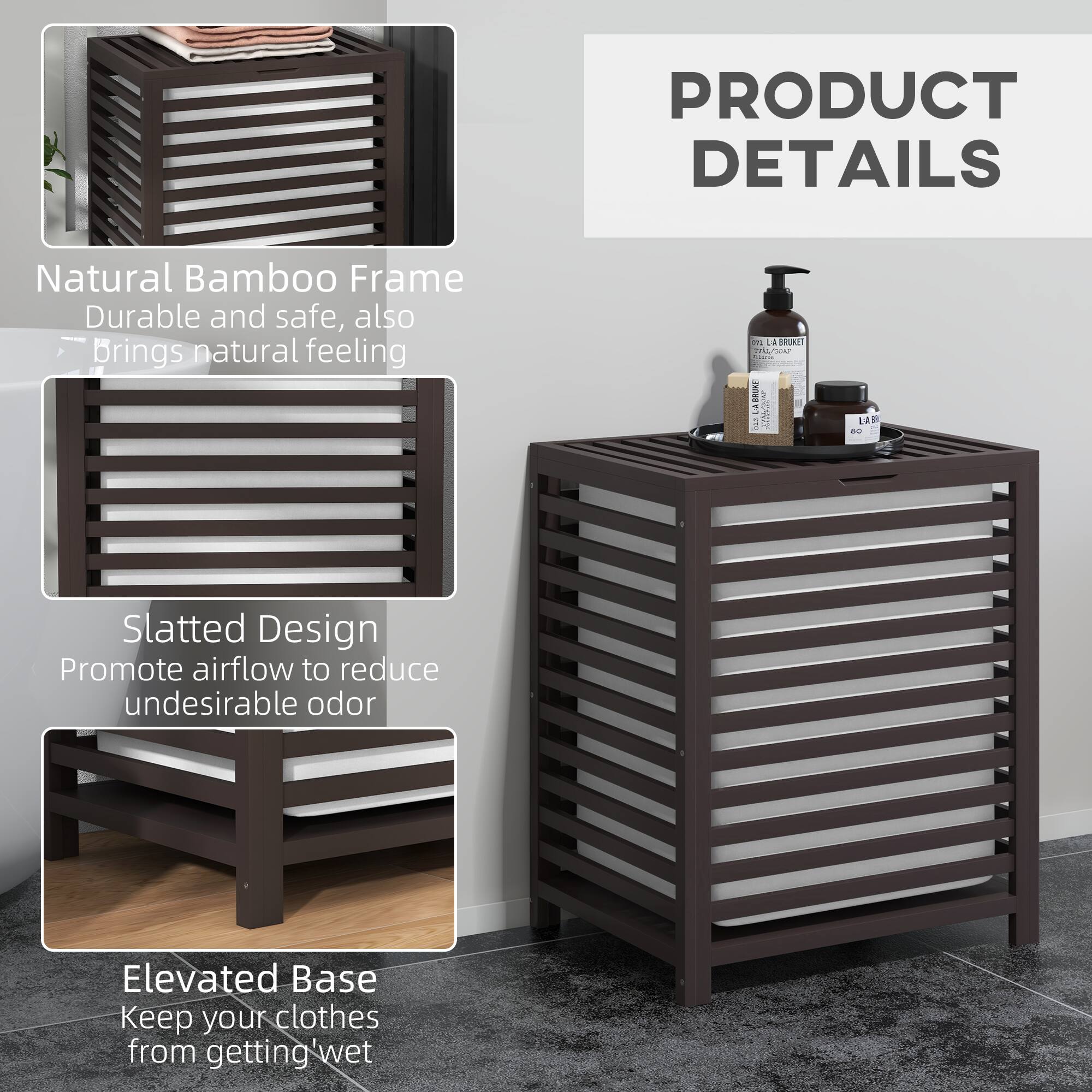 PRODUCT DETAILS

Natural Bamboo Frame
Durable and safe, also brings natural feeling

Slatted Design
Promote airflow to reduce undesirable odor

Elevated Base
Keep your clothes from getting wet