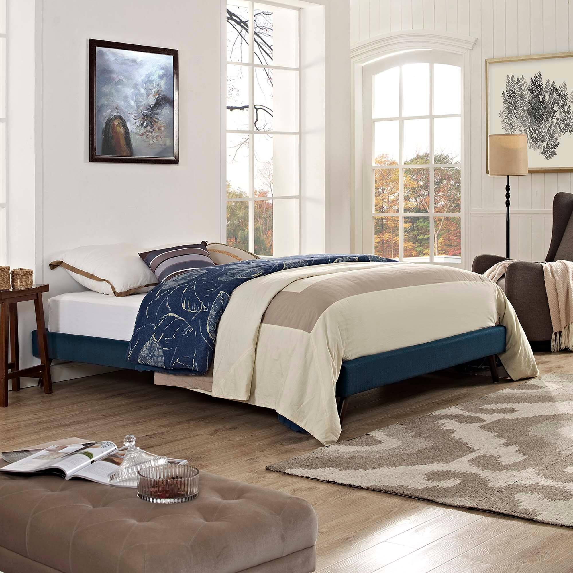 Alt View 2. Modway - Tessie Vinyl Queen Bed Frame with Squared Tapered Legs - White.