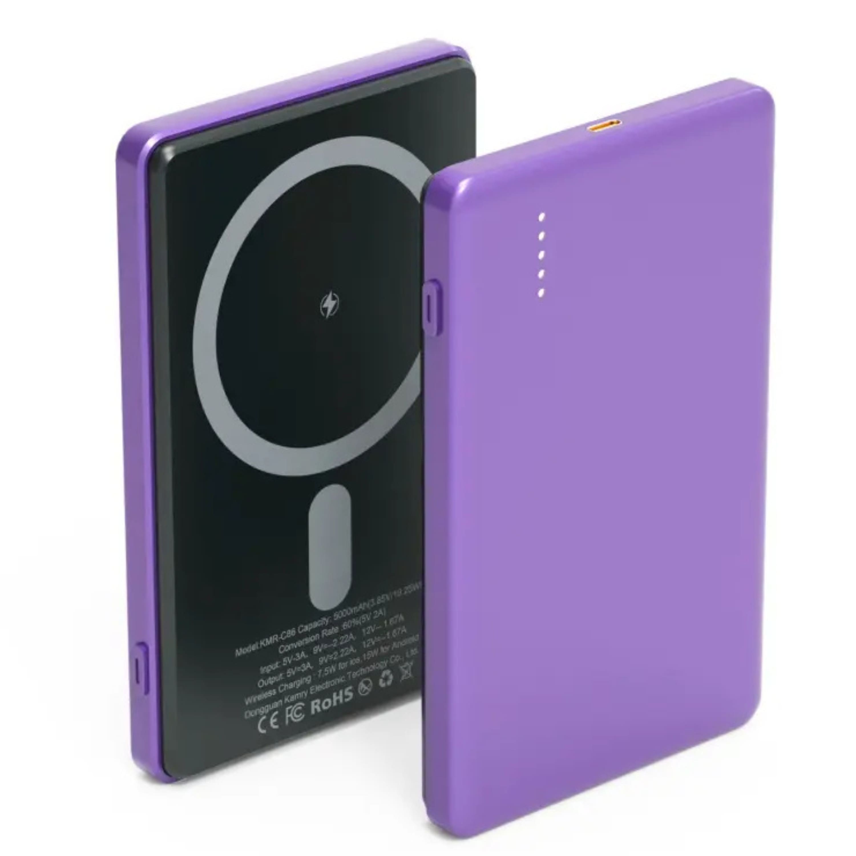 Kitcheniva - 5000mAh Slim Power Bank 2-in-1 Wireless Fast Charging Portable - Purple