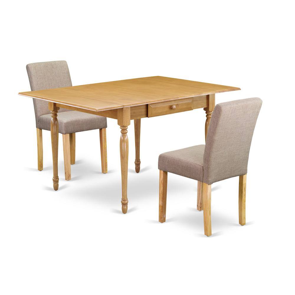 Alt View 3. East West Furniture - 1MZAB3-OAK-04 3Pc Dinette Set Contains a Small Dining Table and 2 Parsons Dining Chairs with Light Fawn Color Linen - Oak.