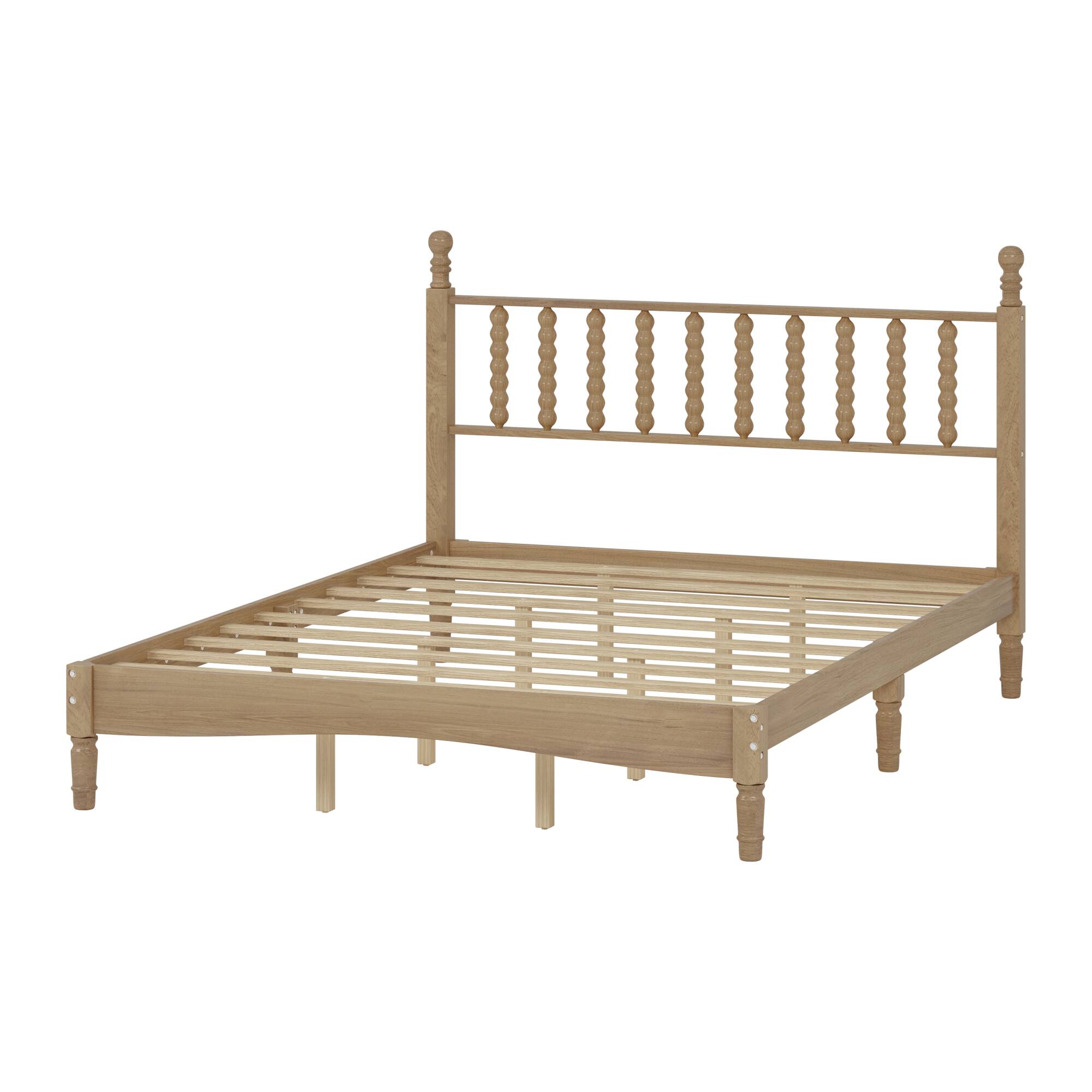 Alt View 5. GOODSILO - Queen Size Retro Wood Platform Bed with Gourd Shaped Headboard and Wooden Slat Support - Natural.