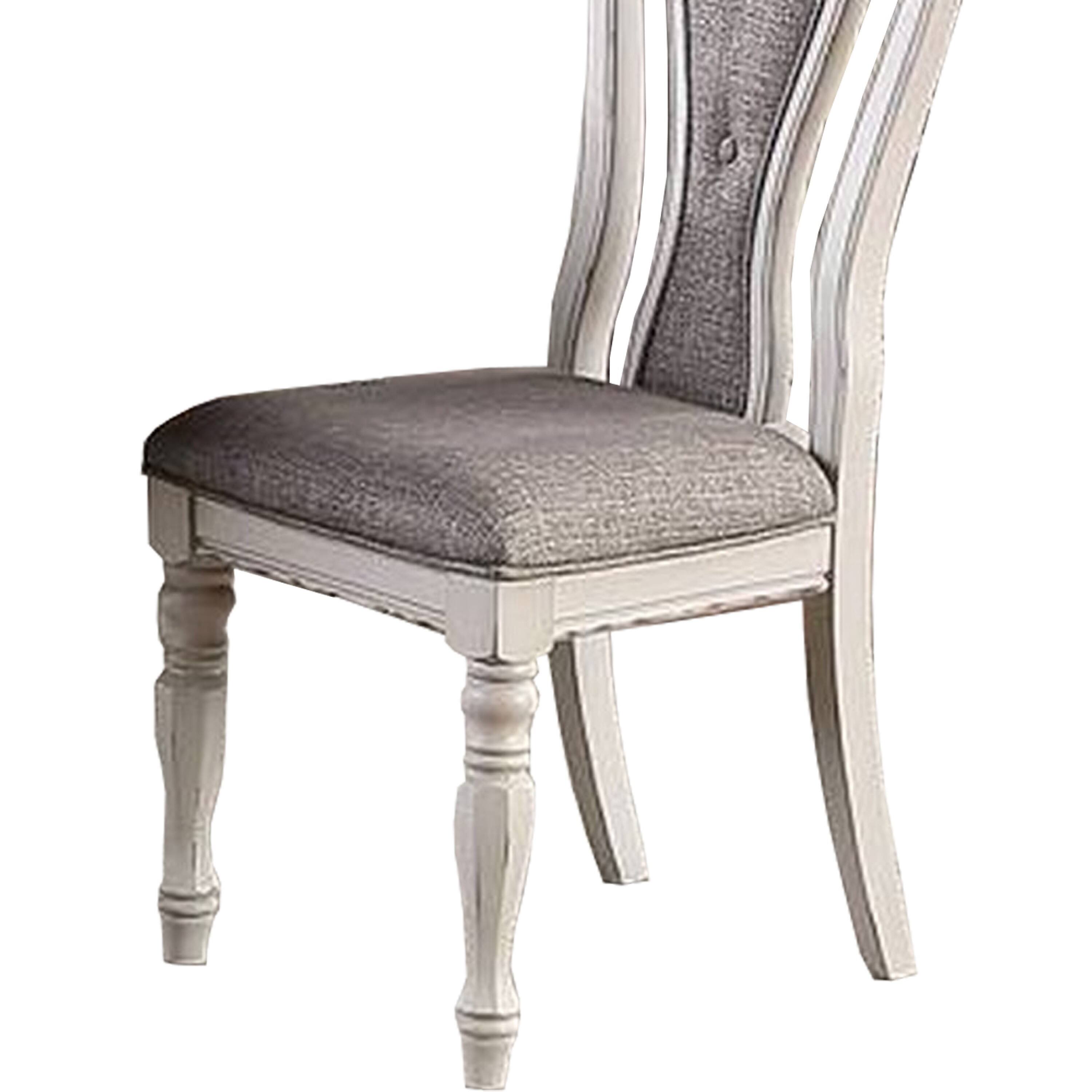 Left. Manhattan Lane - Dining Chair with Button Tufted Backrest, Padded Seat, Set of 2 - White and Gray.