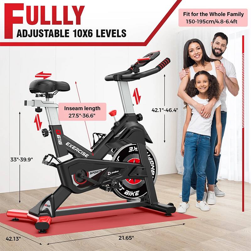 FULLLY ADJUSTABLE 10X6 LEVELS  
Fit for the Whole Family  
150-195cm/4.8-6.4ft  
Inseam length: 27.5"-36.6"  
42.1"-46.4"  
33"-39.9"  
0616  
EXERCISE SPORTS BIKE