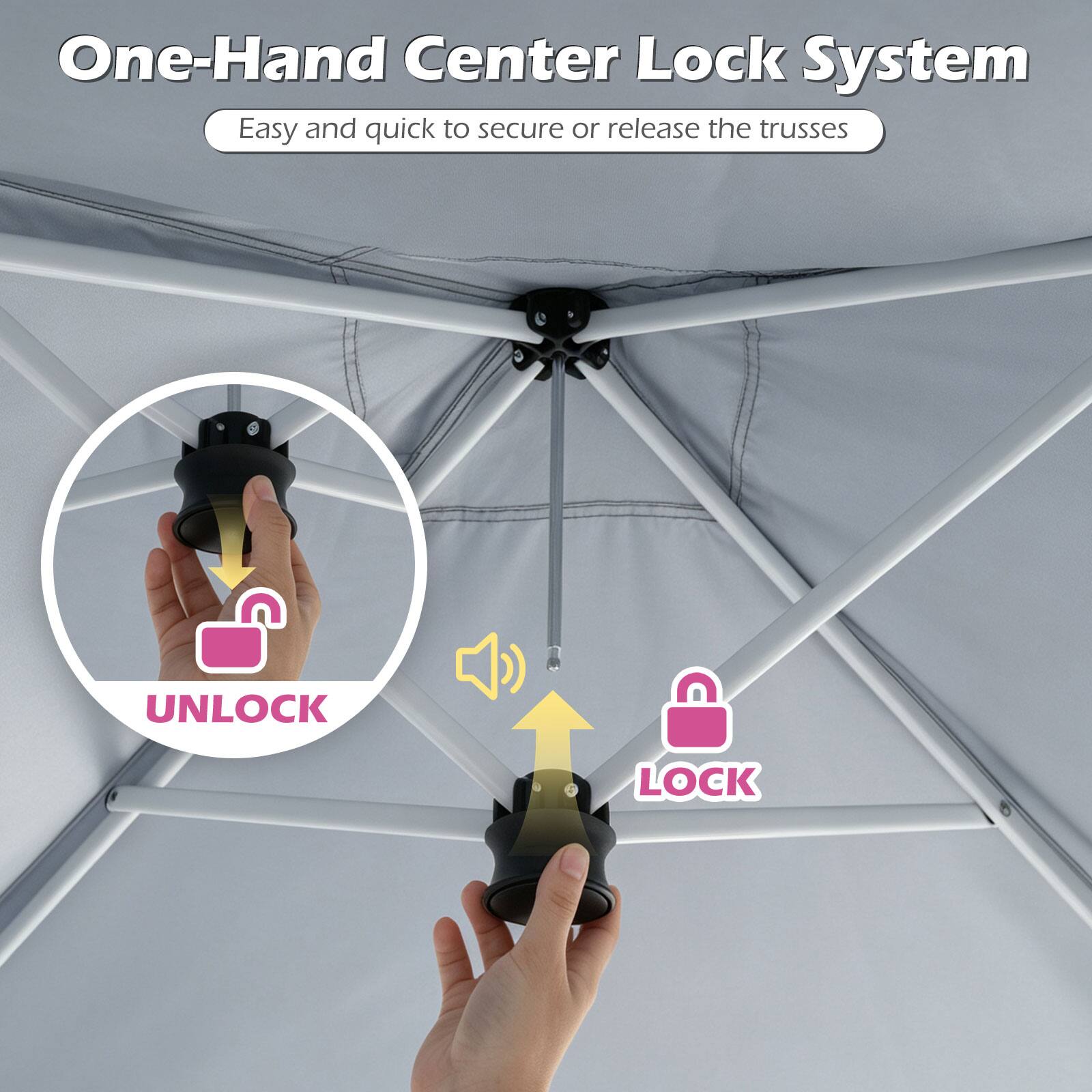 One-Hand Center Lock System  
Easy and quick to secure or release the trusses  

UNLOCK  
LOCK