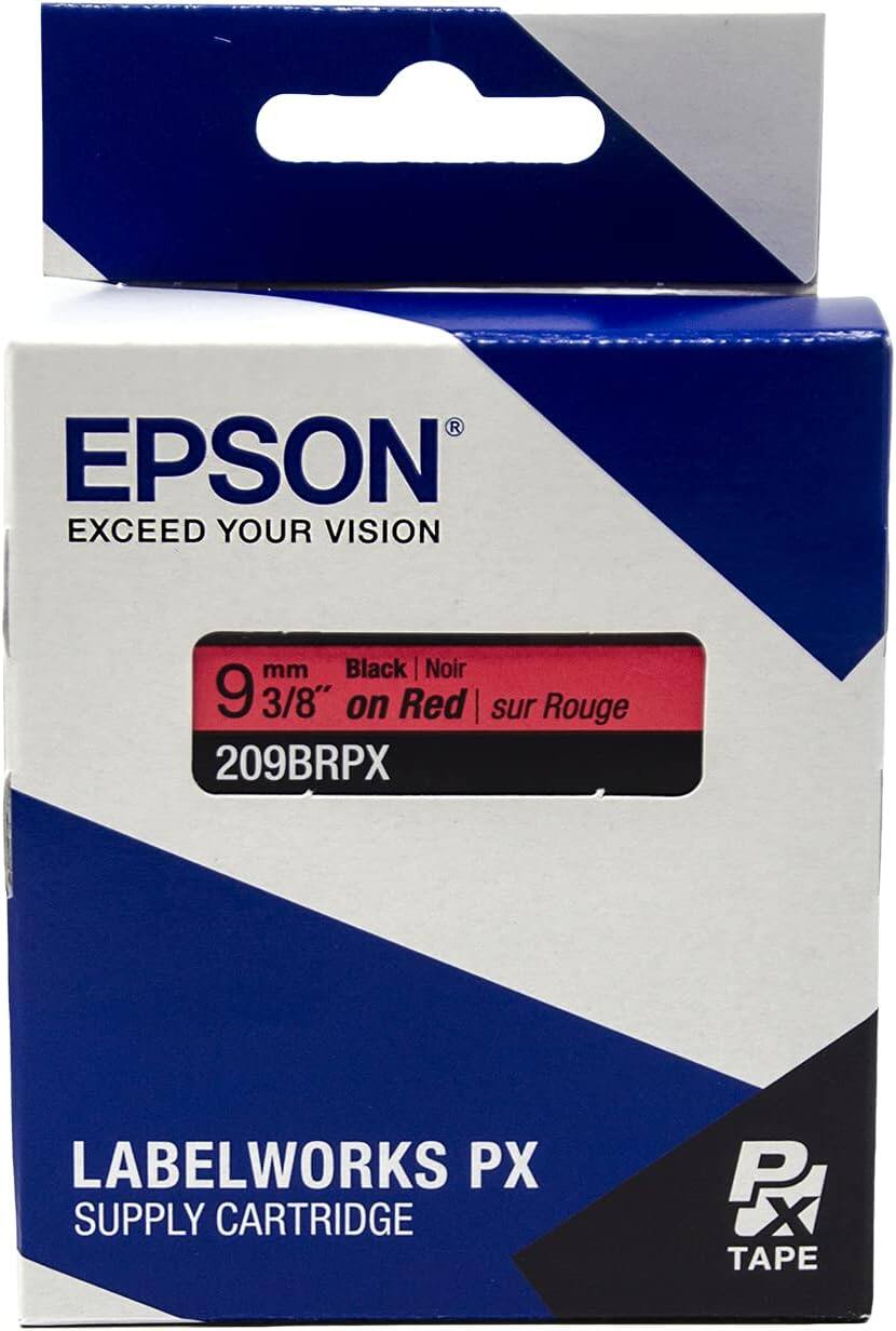EPSON  
EXCEED YOUR VISION  

9 mm 3/8" Black | Noir on Red | sur Rouge  
209BRPX  

LABELWORKS PX  
SUPPLY CARTRIDGE  

PX TAPE